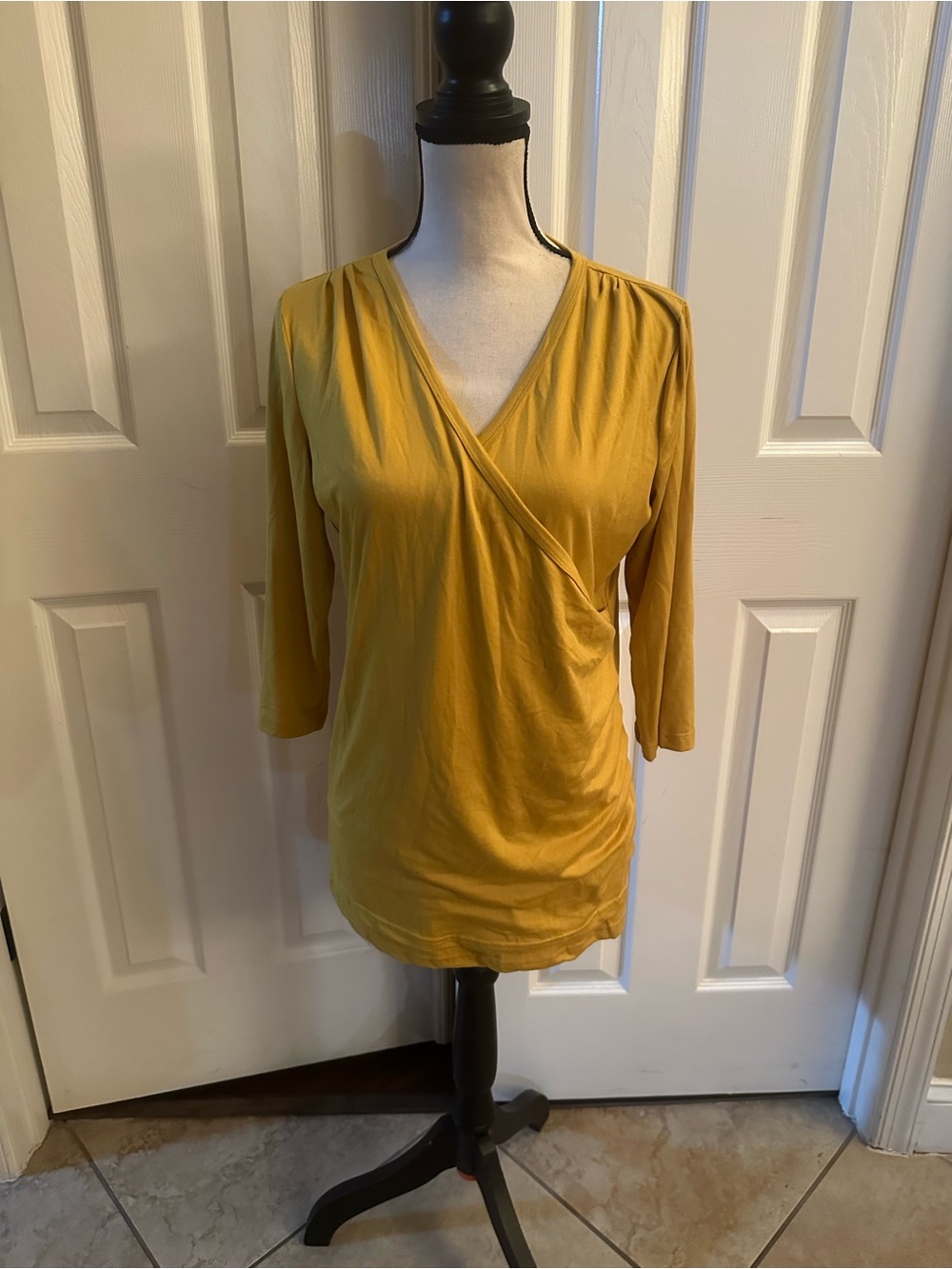 Mustard Yellow Women's Wrap-Style Top With Bracelet Sleeves